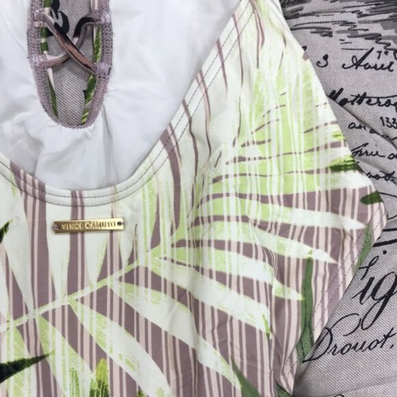 Vince Camuto Tropical Palm Printed Plunging V-Neck Swimsuit - Picture 6 of 8